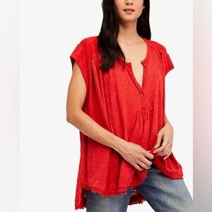 NWOT FREE PEOPLE Aster Linen Oversized high Low Henley tunic top